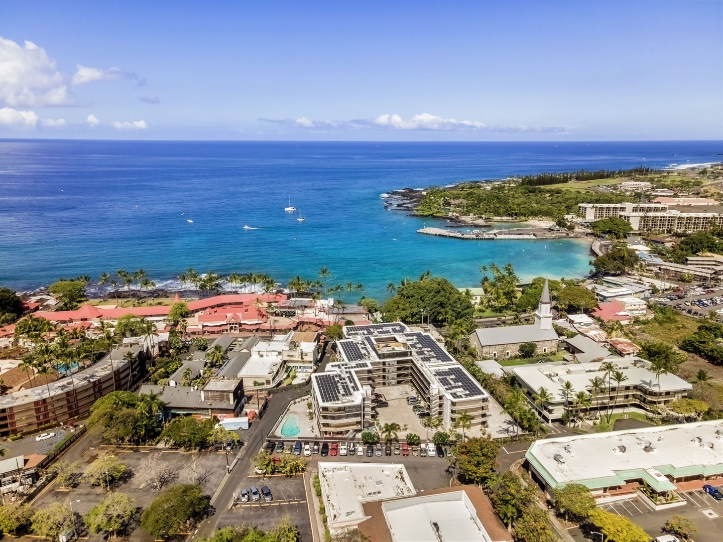 Kailua Kona Vacation Rentals, Kona Plaza 201 - Stunning aerial view of the Kona Plaza Complex, highlighting its prime location.