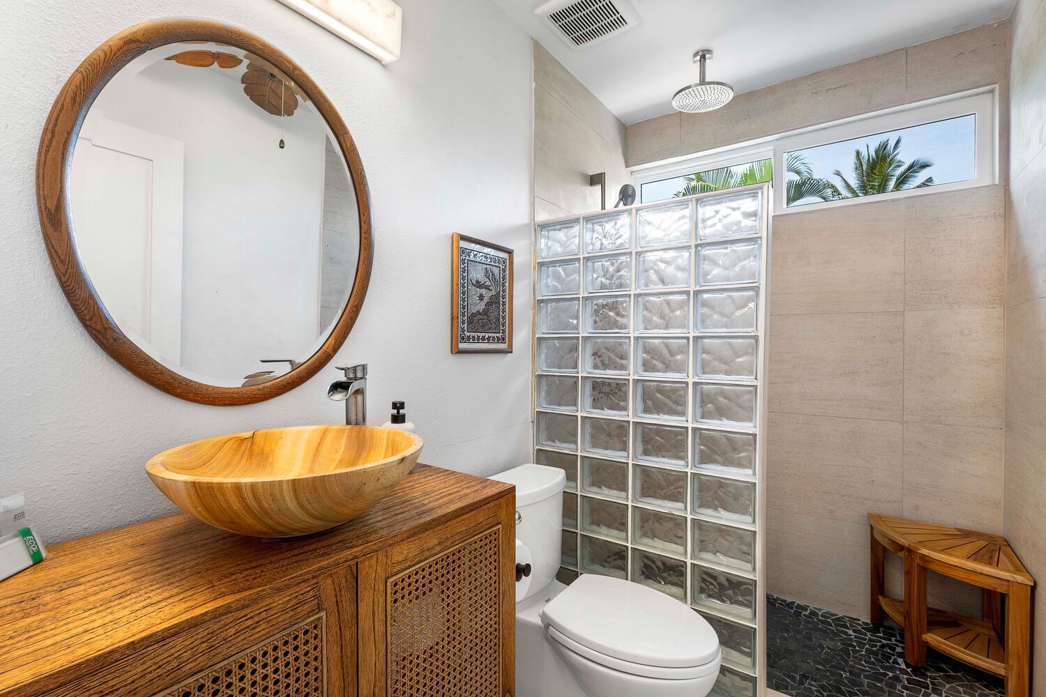 Kailua Kona Vacation Rentals, Manukai Hale - The guest bathroom has a single vanity and a separate walk-in shower.