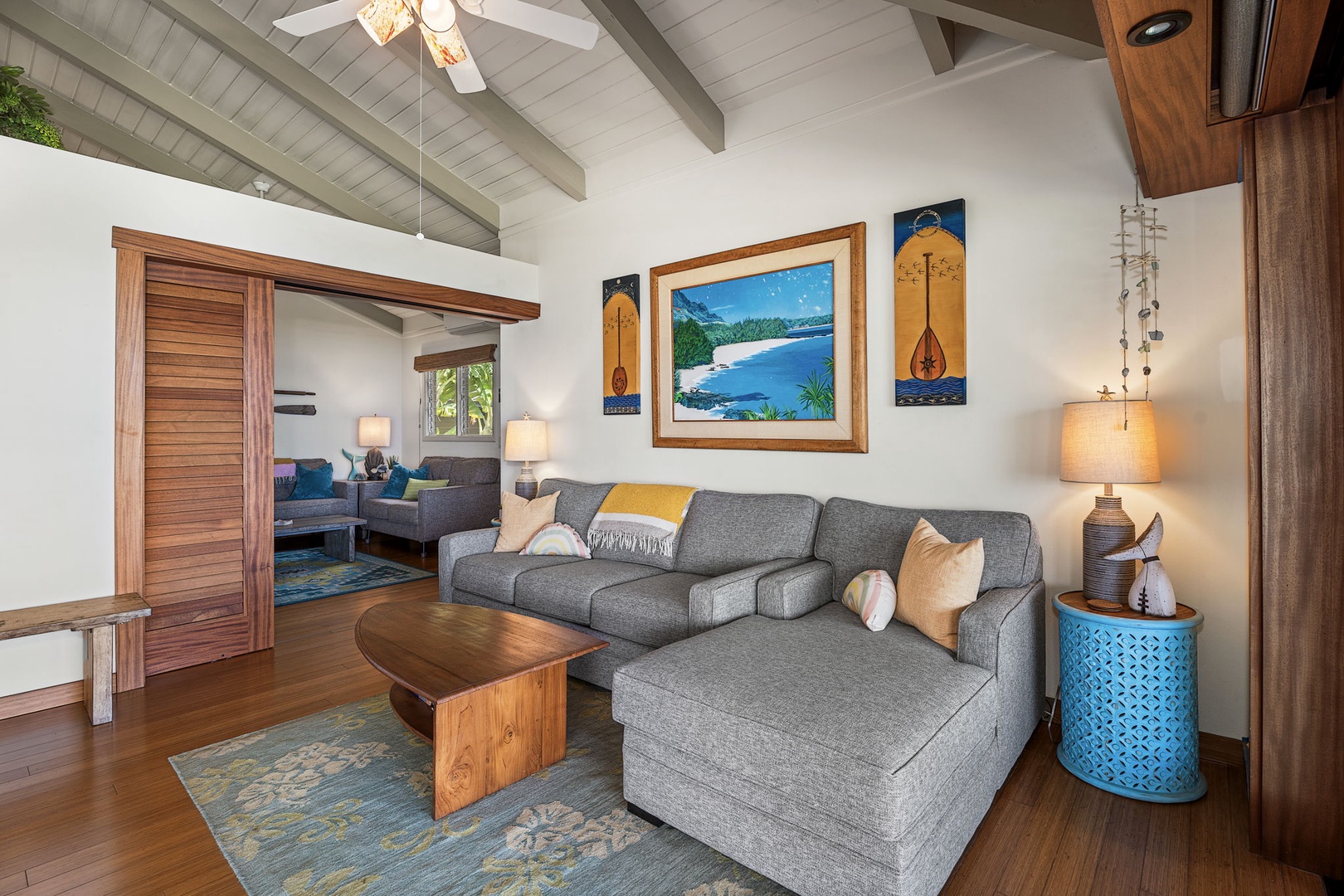 Kamuela Vacation Rentals, Island Time Retreat - Kick back on the sofa where coastal art and blue accents set an easy tone.