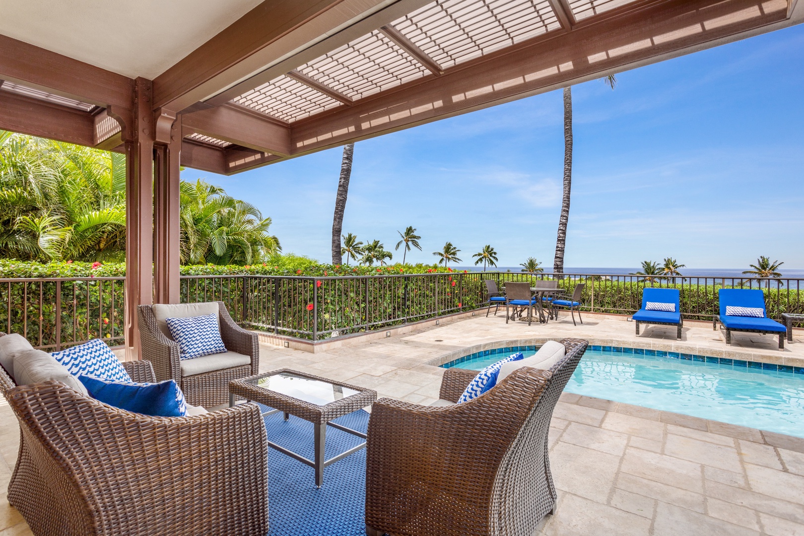 Kamuela Vacation Rentals, OFB 3BD Villas (39) at Mauna Kea Resort - Primary deck plush seating.