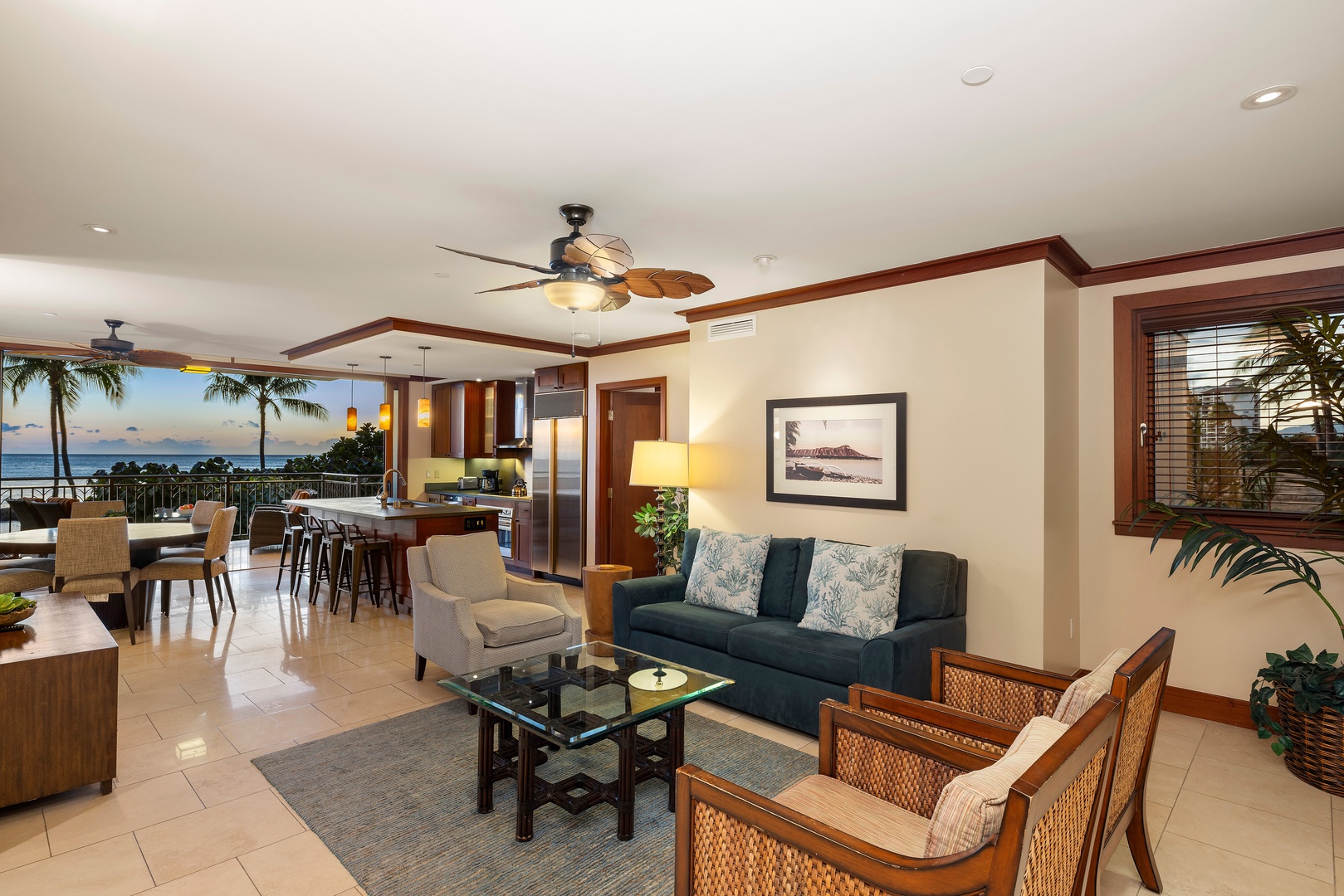Kapolei Vacation Rentals, Ko Olina Beach Villas B210 - Bright open living area blending comfort and tropical design.