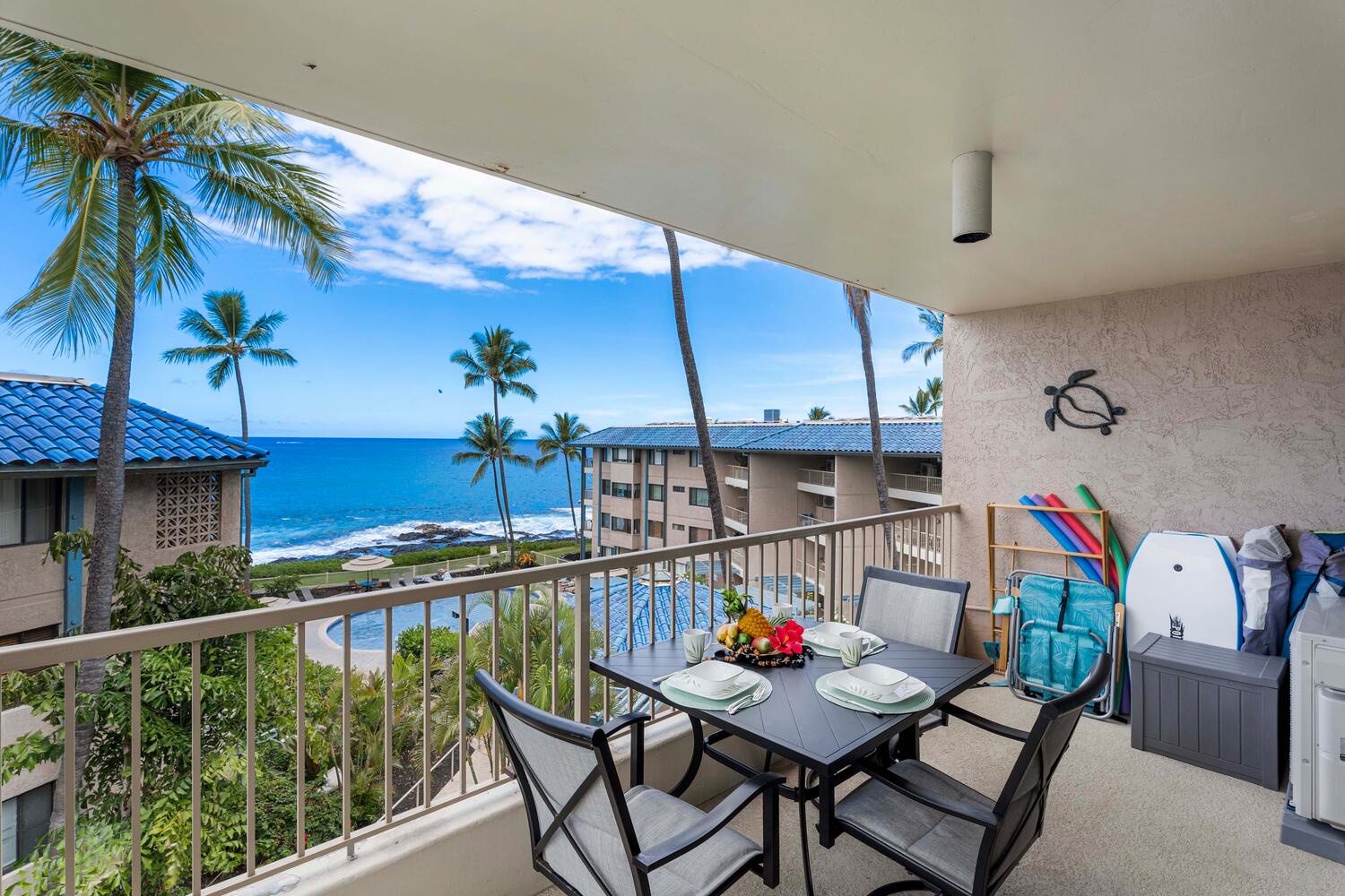 Kailua Kona Vacation Rentals, Kona Reef F11 - Enjoy al fresco dining on the lanai for four.