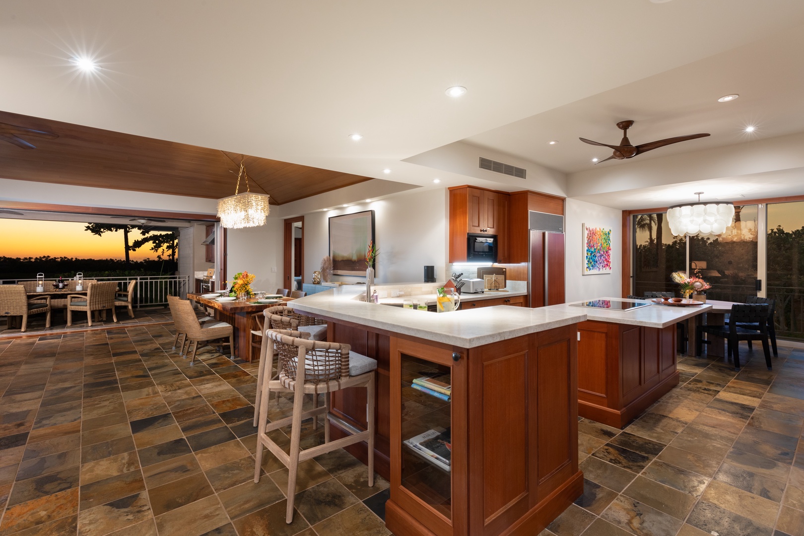 Kailua Kona Vacation Rentals, 3BD Waiulu Villa (111D) at Hualalai Resort - Expansive kitchen with a central island, high-end appliances, and elegant finishes.