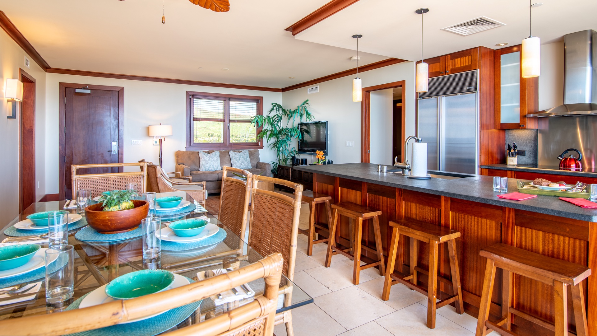 Kapolei Vacation Rentals, Ko Olina Beach Villas B901 - Another view of the kitchen, dining and living area.