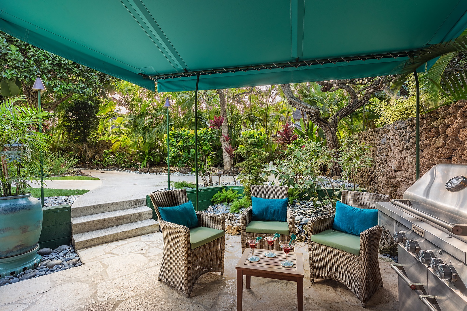 Kailua Vacation Rentals, Kailua Shores Estate 8 Bedroom - Outdoor BBQ area with cozy seating for 4, overlooking the pool for alfresco dining.