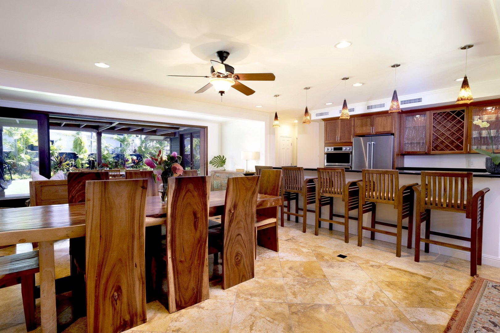 Kailua Vacation Rentals, Mokulua Seaside - Rustic charm of the dining area with dining table for eight
