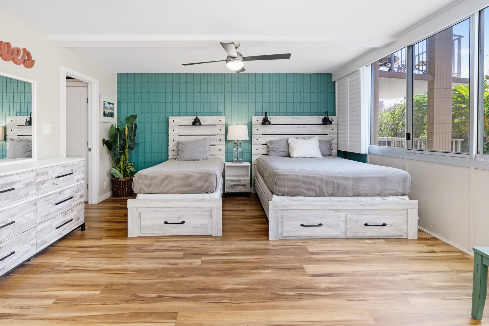 Kihei Vacation Rentals, Haleakala Shores A206 - Two separate beds, each with drawers underneath, so both sleepers unpack on day one and forget the suitcase.