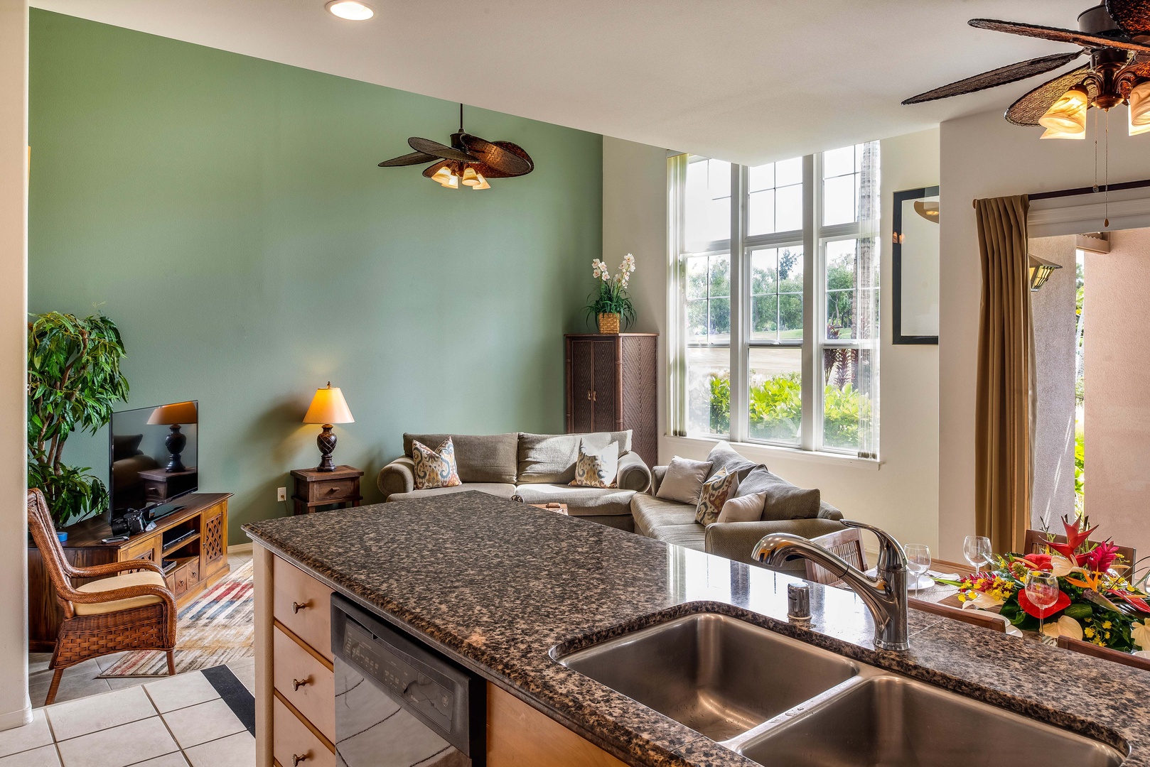 Waikoloa Vacation Rentals, Waikoloa Colony Villas 403 - Open Floorpan View From Kitchen into Living Room