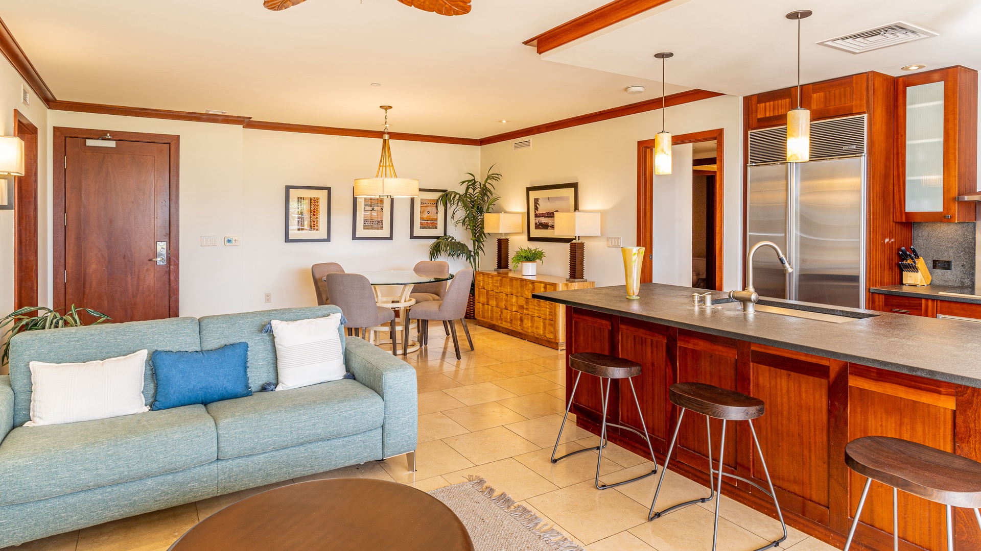 Kapolei Vacation Rentals, Ko Olina Beach Villas B403 - The sleeper sofa in the living room.