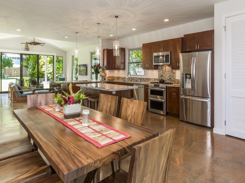 Kailua Vacation Rentals, Hale Nani Lanikai - Monkeypod wood furnishings for dining.