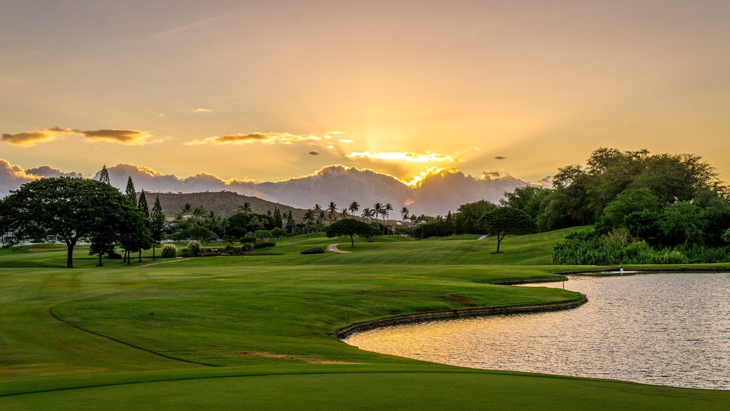 Kapolei Vacation Rentals, Hillside Villas 1538-2 - A glorious sunrise over the golf course.