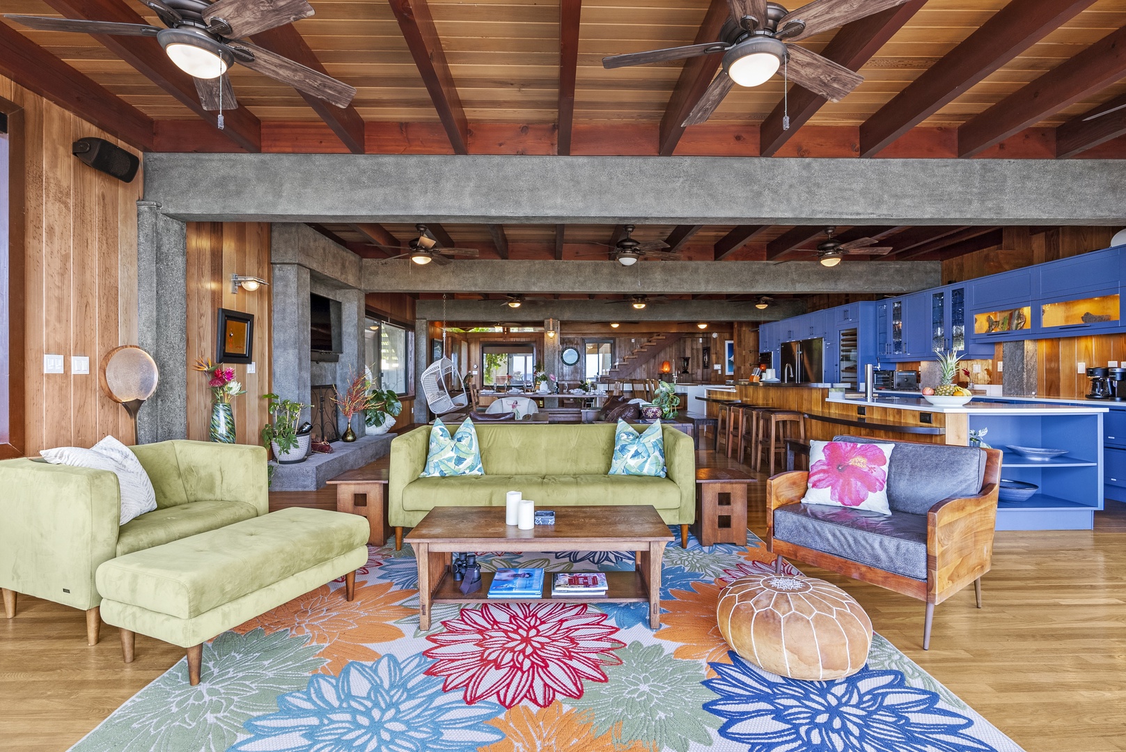 Haleiwa Vacation Rentals, Samurai House - Spacious family room with vibrant decor and ample seating for relaxation.