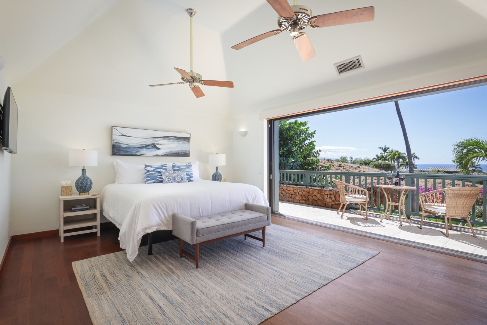 Kamuela Vacation Rentals, 4BD Fairways South Estate (29) at Mauna Kea Resort - Primary bedroom suite with king bed, lanai access, smart television & en suite bath