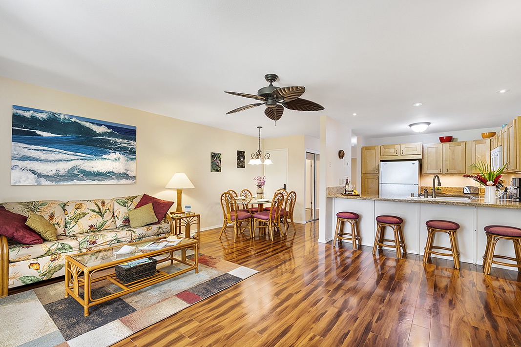 Waikoloa Vacation Rentals, Waikoloa Villas F-100 - Enjoy an open-concept layout where the kitchen flows seamlessly into the living space for easy entertaining.