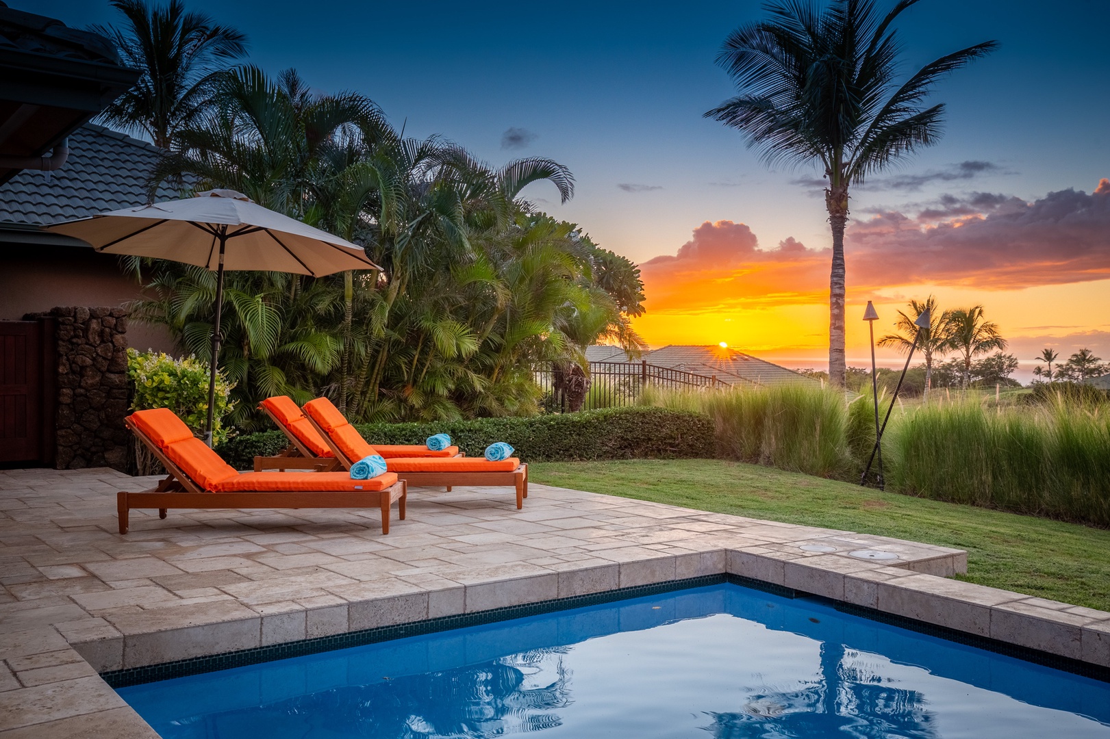 Kamuela Vacation Rentals, 3BD Wai'ula'ula Villa (312) at Mauna Kea Resort - Golden skies reflect across the water — your private front-row seat to Hawai'i Island’s evening magic.