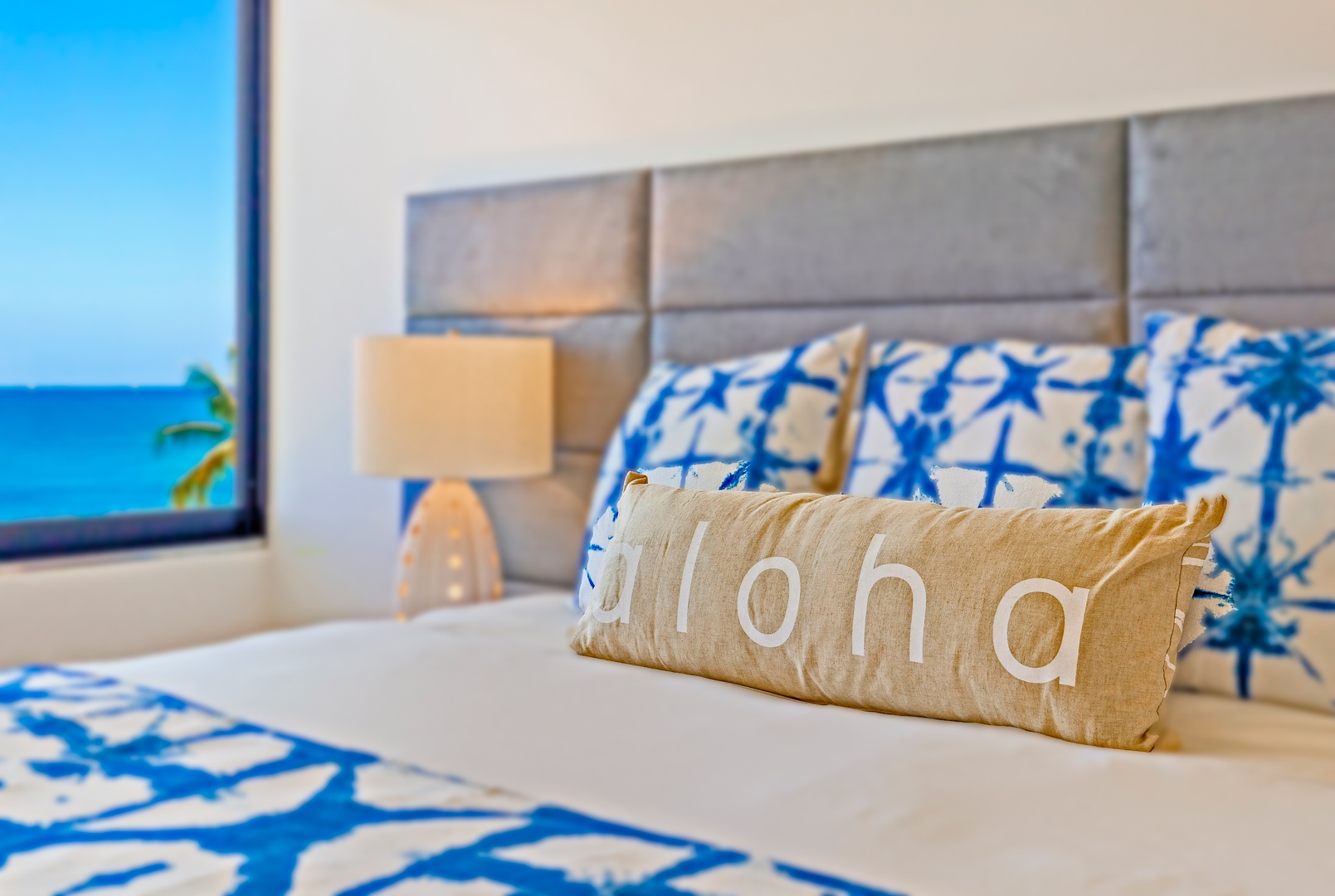 Lahaina Vacation Rentals, Kaanapali Shores 702 - Feel welcomed by the soft "Aloha" pillow as you unwind in this beautifully designed bedroom.