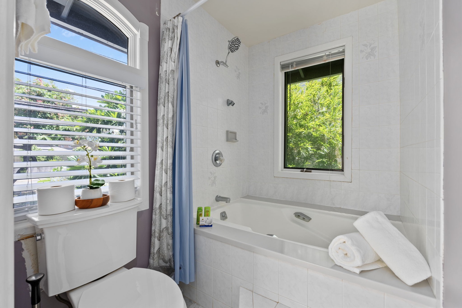 Honolulu Vacation Rentals, Wailupe Beachfront Getaway - The bathroom has shower and tub combo.