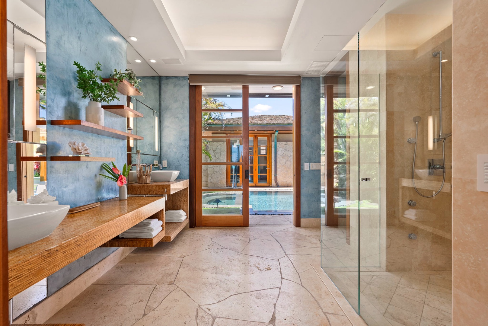 Kailua Vacation Rentals, Kailua Sands - Primary ensuite with dual vanity and lanai access.