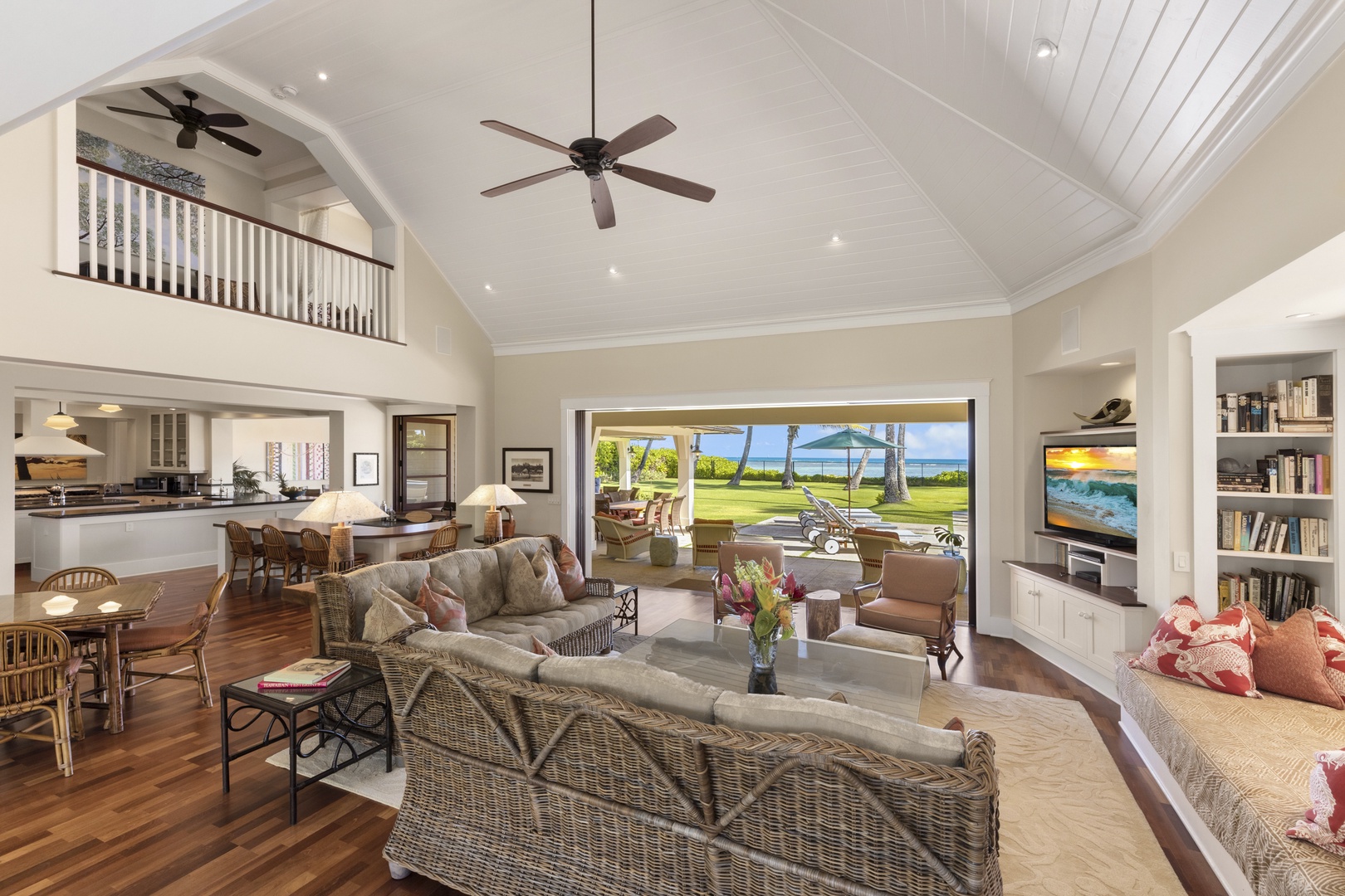 Honolulu Vacation Rentals, Kahala Beachside Estate - Living room area, looking makai (toward the ocean)