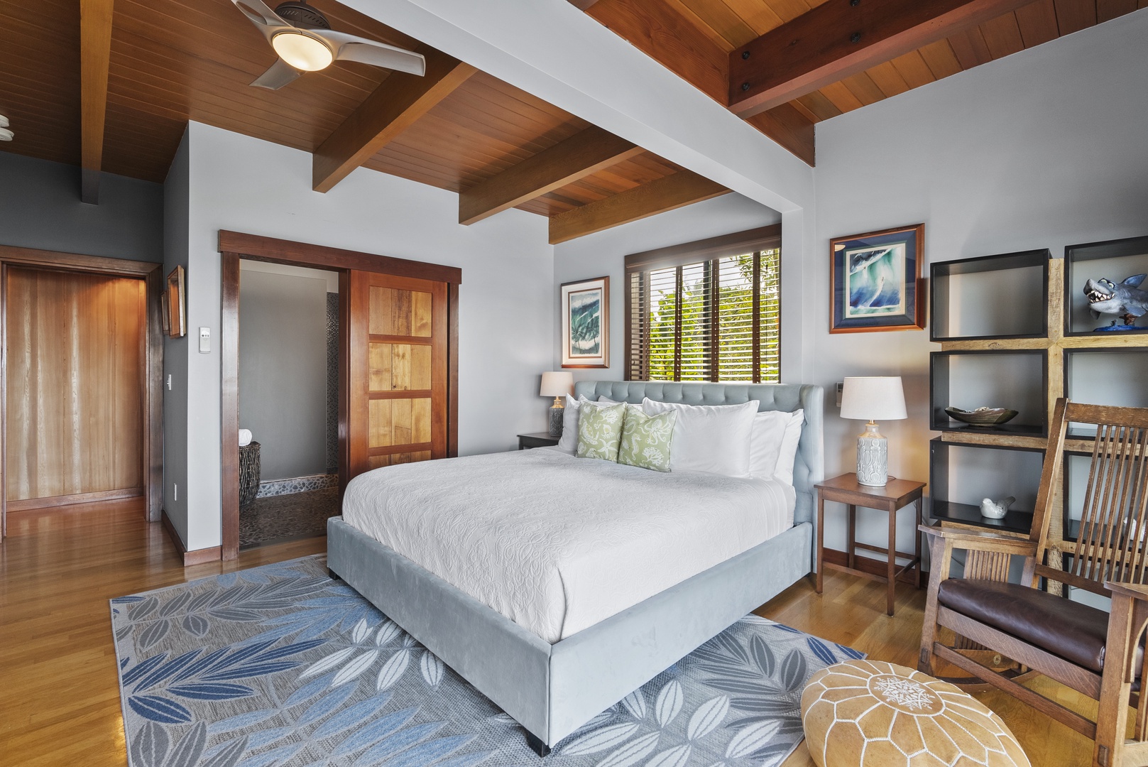 Haleiwa Vacation Rentals, Samurai House - Serene Guest bedroom with a king-size bed and plenty of natural light.