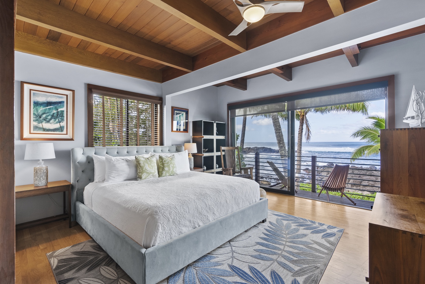 Haleiwa Vacation Rentals, Samurai House - Guest bedroom featuring a king-size bed and stunning water views.