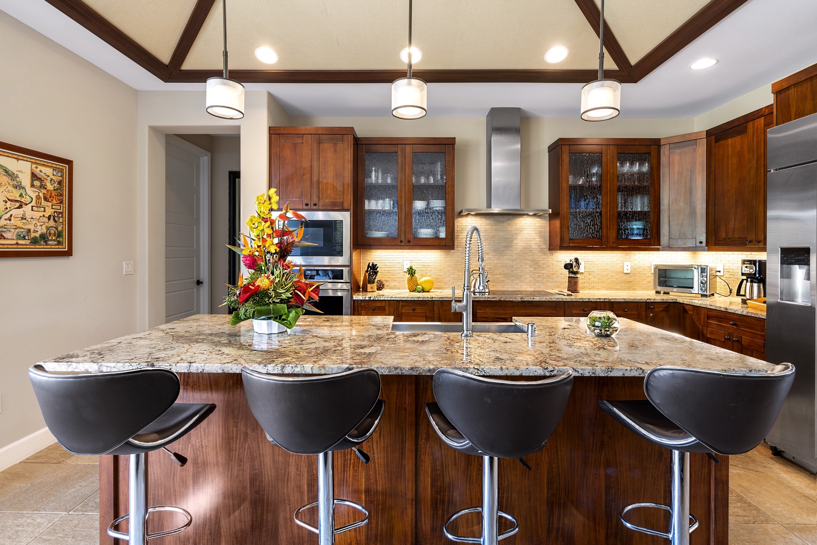 Kailua Kona Vacation Rentals, Kona Blue Vacations Holua Kai - Spacious gourmet kitchen island at Kona Blue Vacations Holua Kai, perfect for casual bites or group meals.