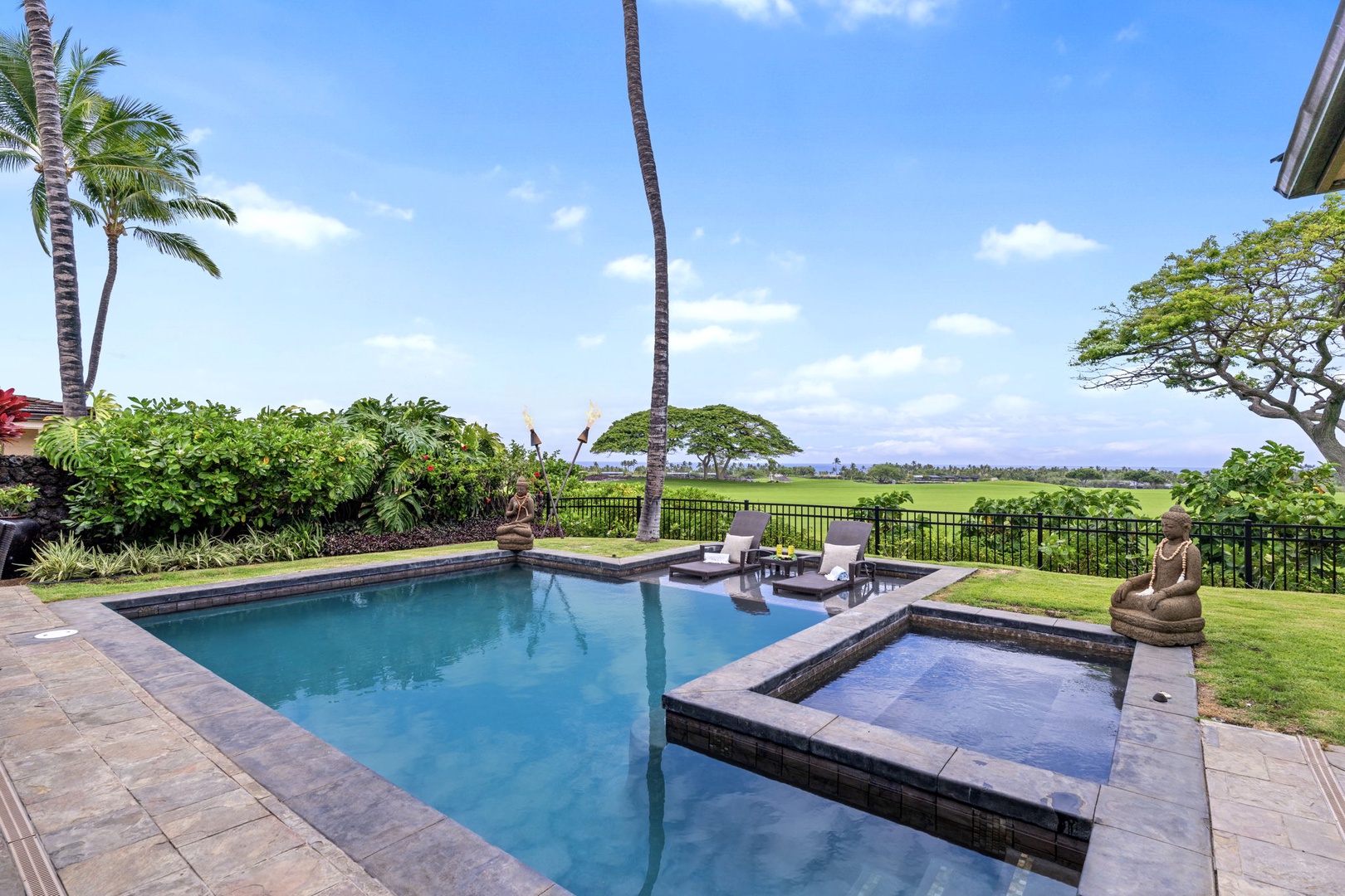 Kailua Kona Vacation Rentals, 3BD Pakui Street Estate (149) at Hualalai Resort - Slide from the pool to the raised spa without losing sight of the fairway.