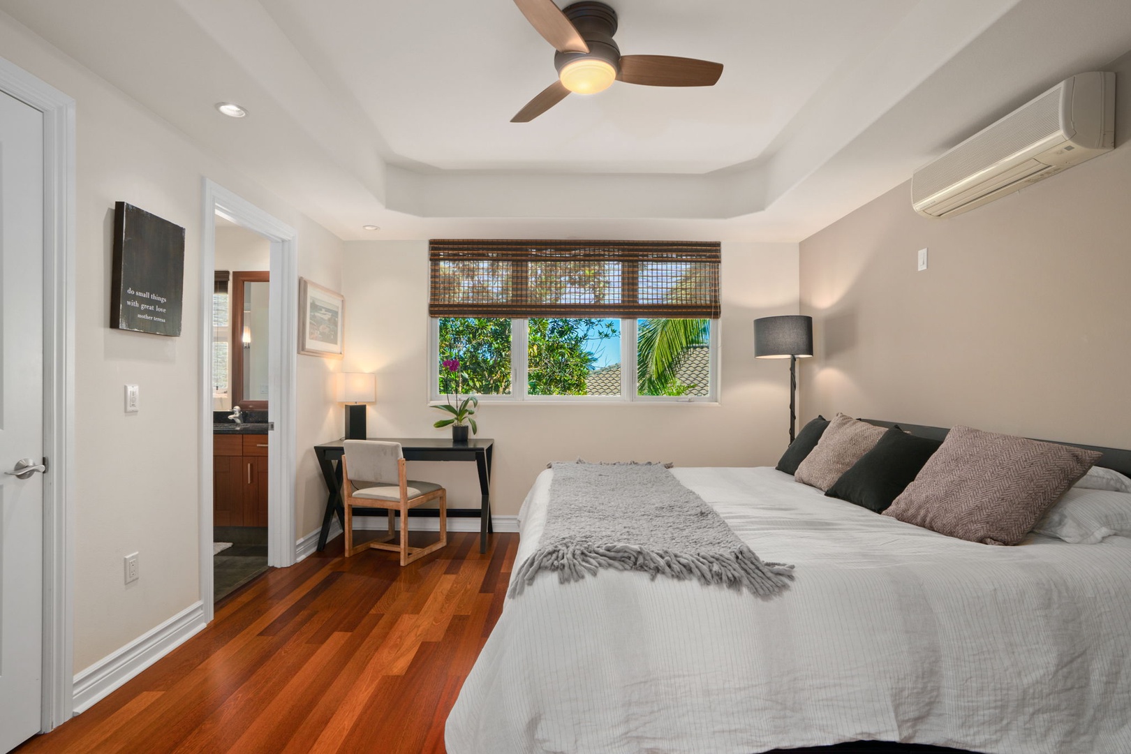 Princeville Vacation Rentals, Kaiulani #8 - Drop the bamboo shades for an afternoon nap in soft gray bedding.
