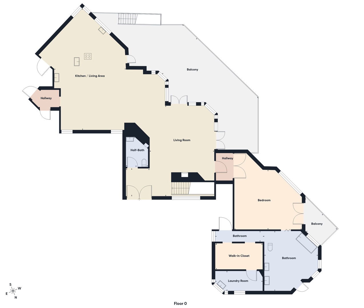 Haleiwa Vacation Rentals, Ka Hale Hau'oli - Detailed floor plan showcasing your spacious rental with kitchen, living areas, bedroom, bathrooms, and dual balconies.