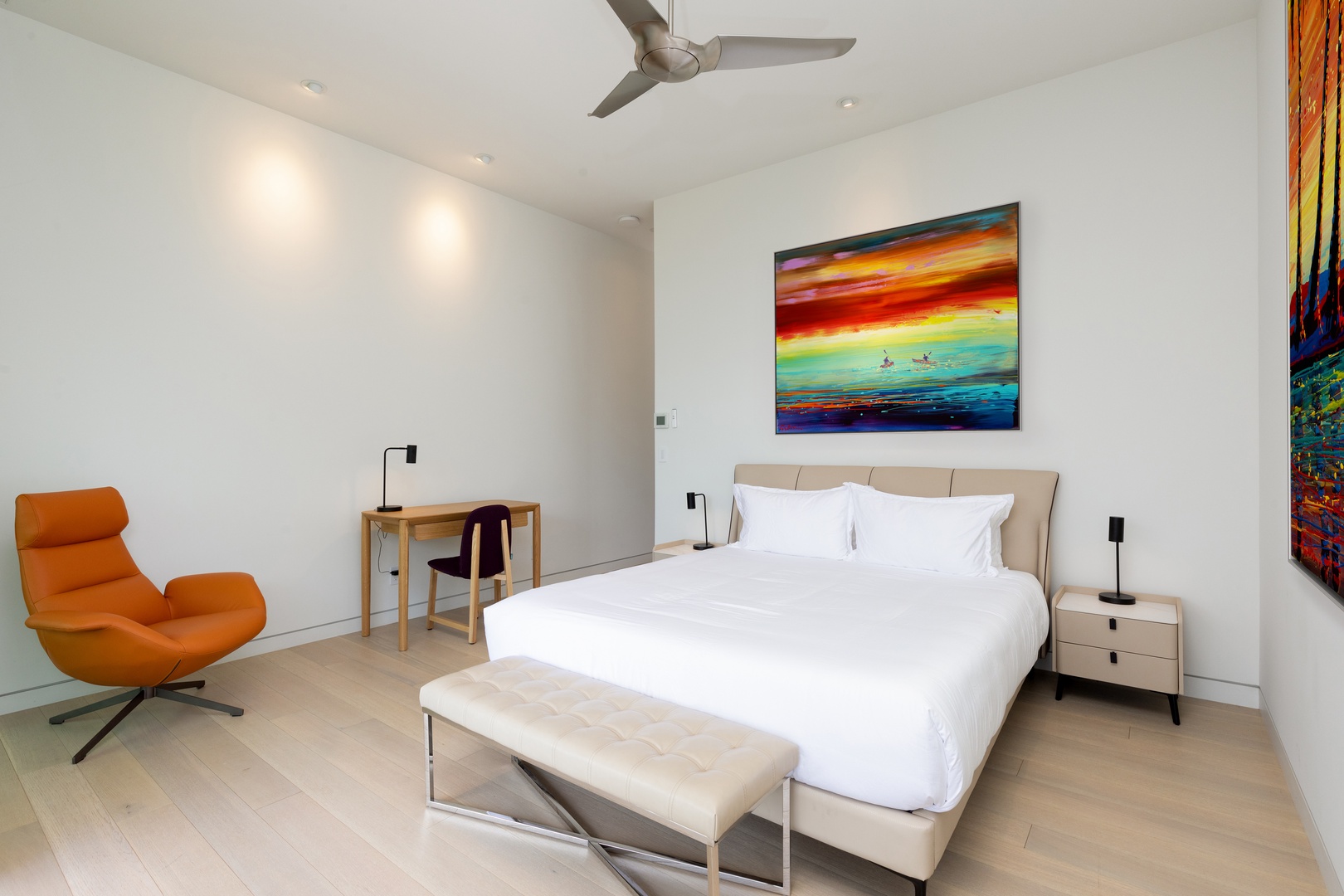 Kamuela Vacation Rentals, Puako’s Ocean Edge Modern Estate - Bedroom 4 offers serene comfort with minimalist design and expansive views.