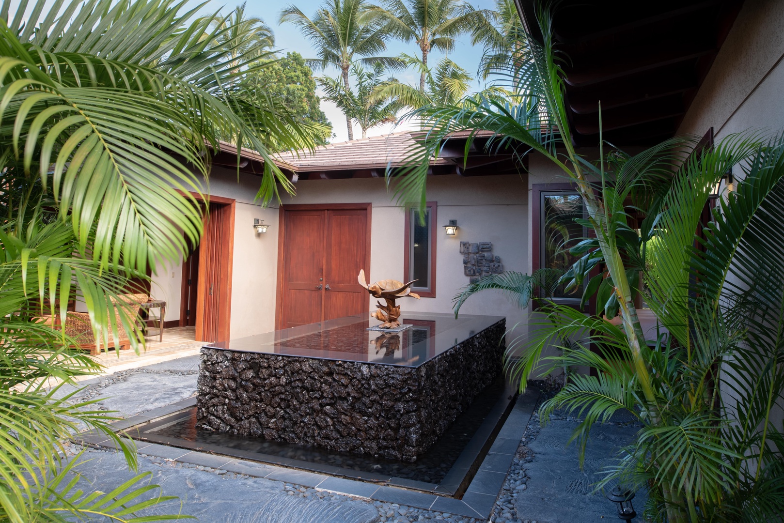 Kamuela Vacation Rentals, House of the Turtle at Champion Ridge, Mauna Lani (CR 18) - Inner courtyard w/ a fountain and turtle statue for a pure island feel.