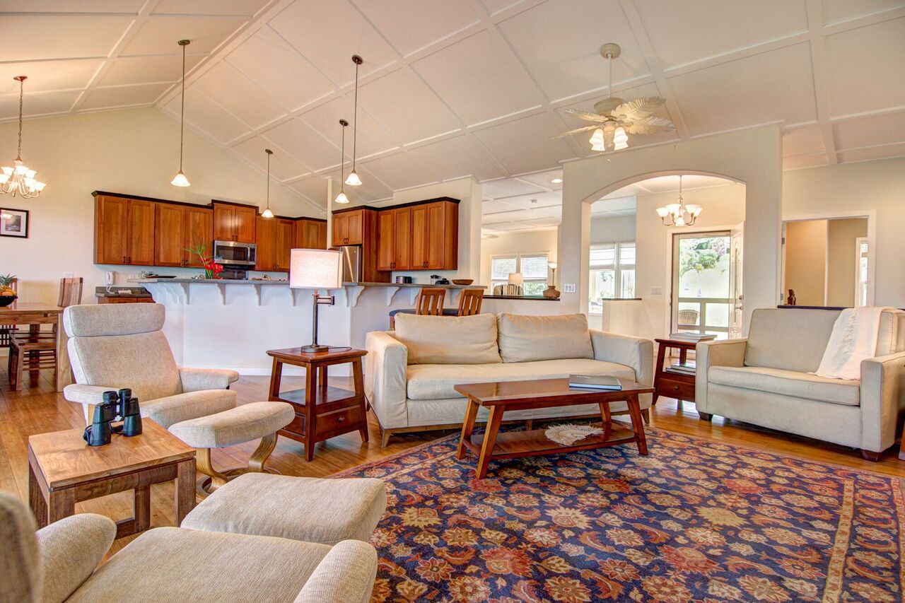 Honokaa Vacation Rentals, Hale Luana (Big Island) - Gorgeous interior with open concept living room and vaulted ceilings