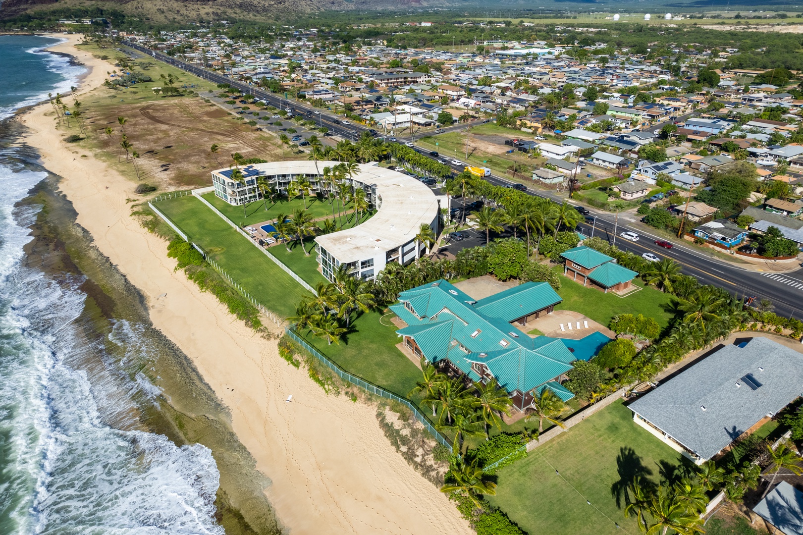 Waianae Vacation Rentals, Konishiki Beachhouse - Aerial shot of your home.