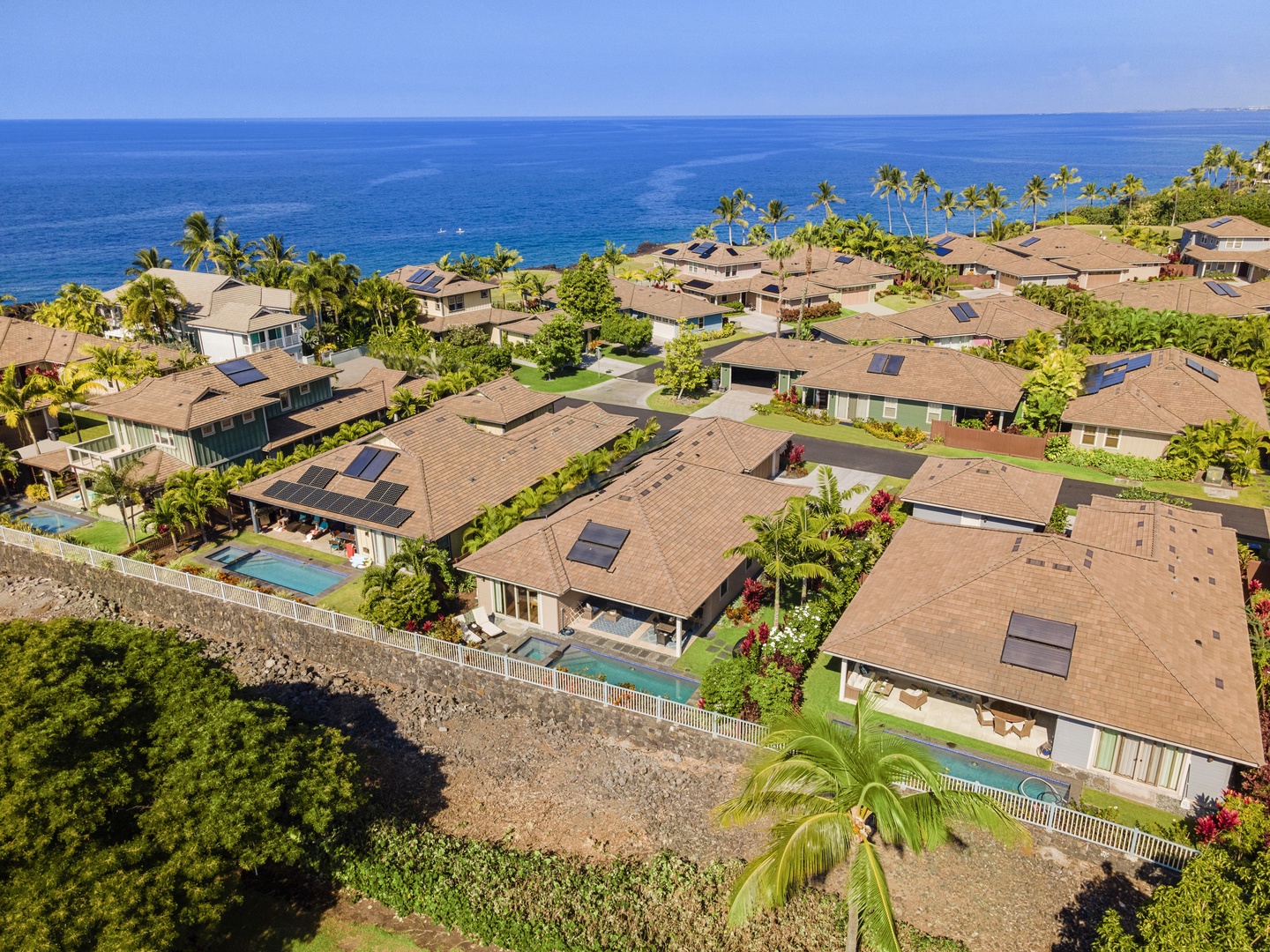 Kailua Kona Vacation Rentals, Kona Blue Vacations Holua Kai - Elevated view shows the ocean proximity and privacy of your luxury Holua Kai vacation retreat.