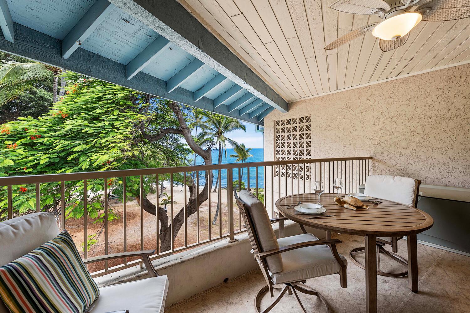 Kailua-Kona Vacation Rentals, Kona Reef B32 - The lanai has a tropical vibe for meals or libations.