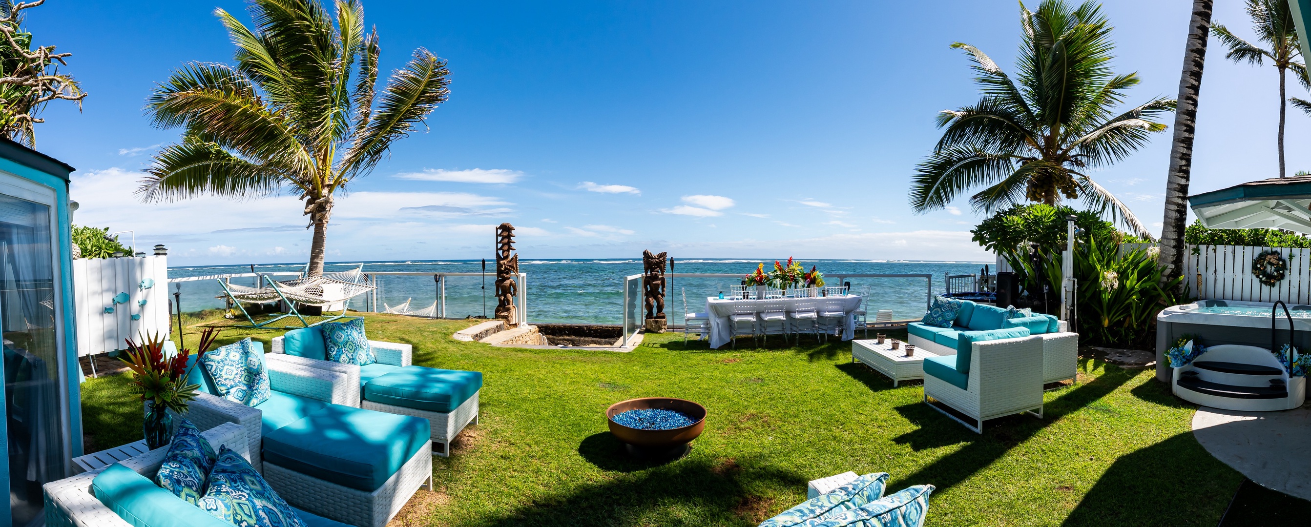 Hauula Vacation Rentals, Private Beach Paradise - Oceanfront lawn with direct reef access and uninterrupted North Shore views.