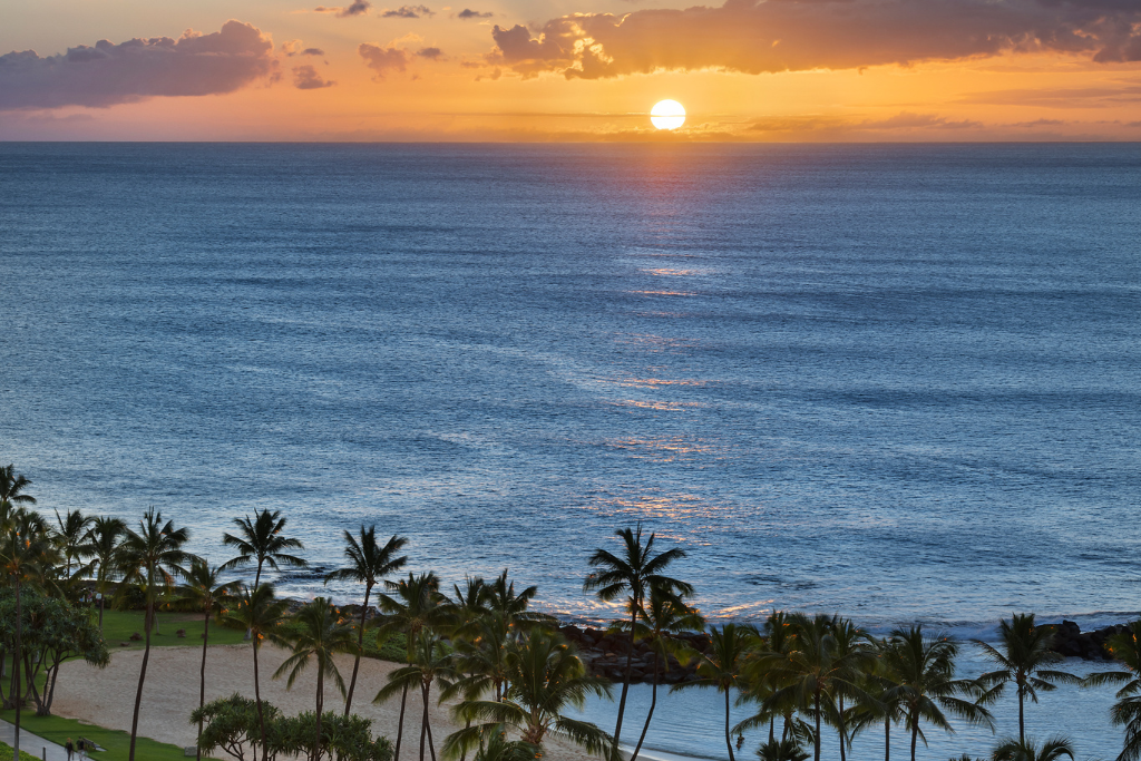 Kapolei Vacation Rentals, Ko Olina Beach Villas O1404 - A sunset over the lagoon