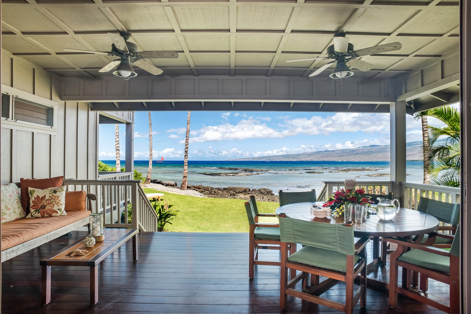 Kamuela Vacation Rentals, 3BD Estate Home at Puako Bay (10D) - Main Lanai Off Living Room w/ Dining and Lounging Options, Just a Few Steps to the Shore!