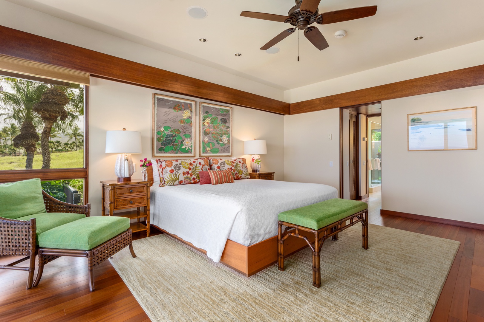 Kamuela Vacation Rentals, 4BD Villas (21) at Mauna Kea Resort - Ocean View Primary Suite w/King Bed, Flat Screen TV & Ensuite Bath.