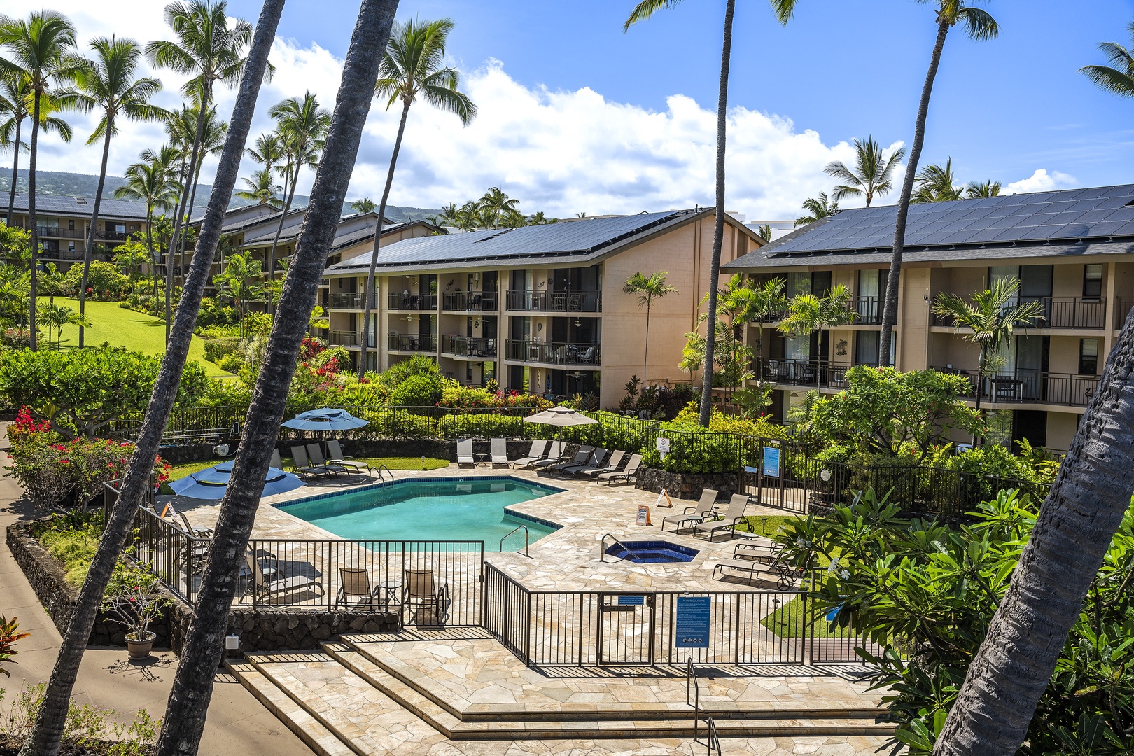 Kailua Kona Vacation Rentals, Kona Makai 6201 - Views of the complex pool from the Lanai