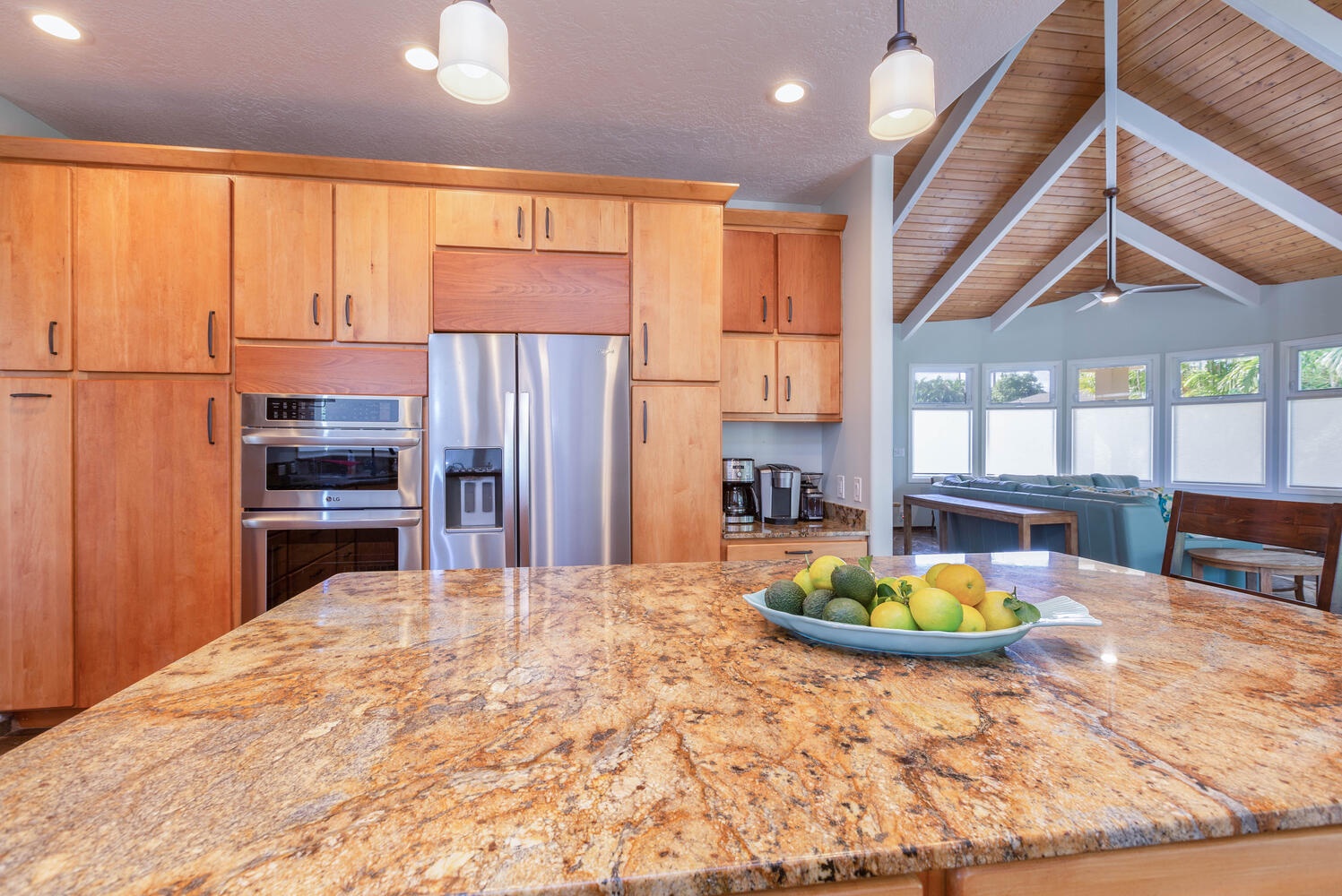 Princeville Vacation Rentals, Pohaku Villa - The kitchen features stainless steel appliances and ample cabinetry for storage.