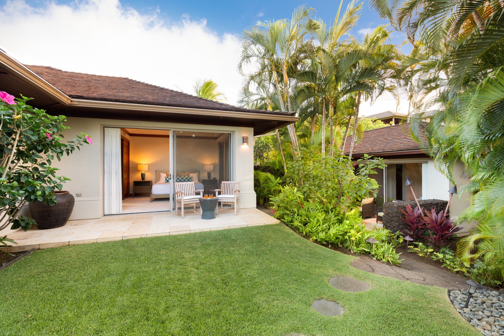 Kailua Kona Vacation Rentals, 4BD Hainoa Estate (102) at Four Seasons Resort at Hualalai - View from the yard towards the second bedroom & the Ohana