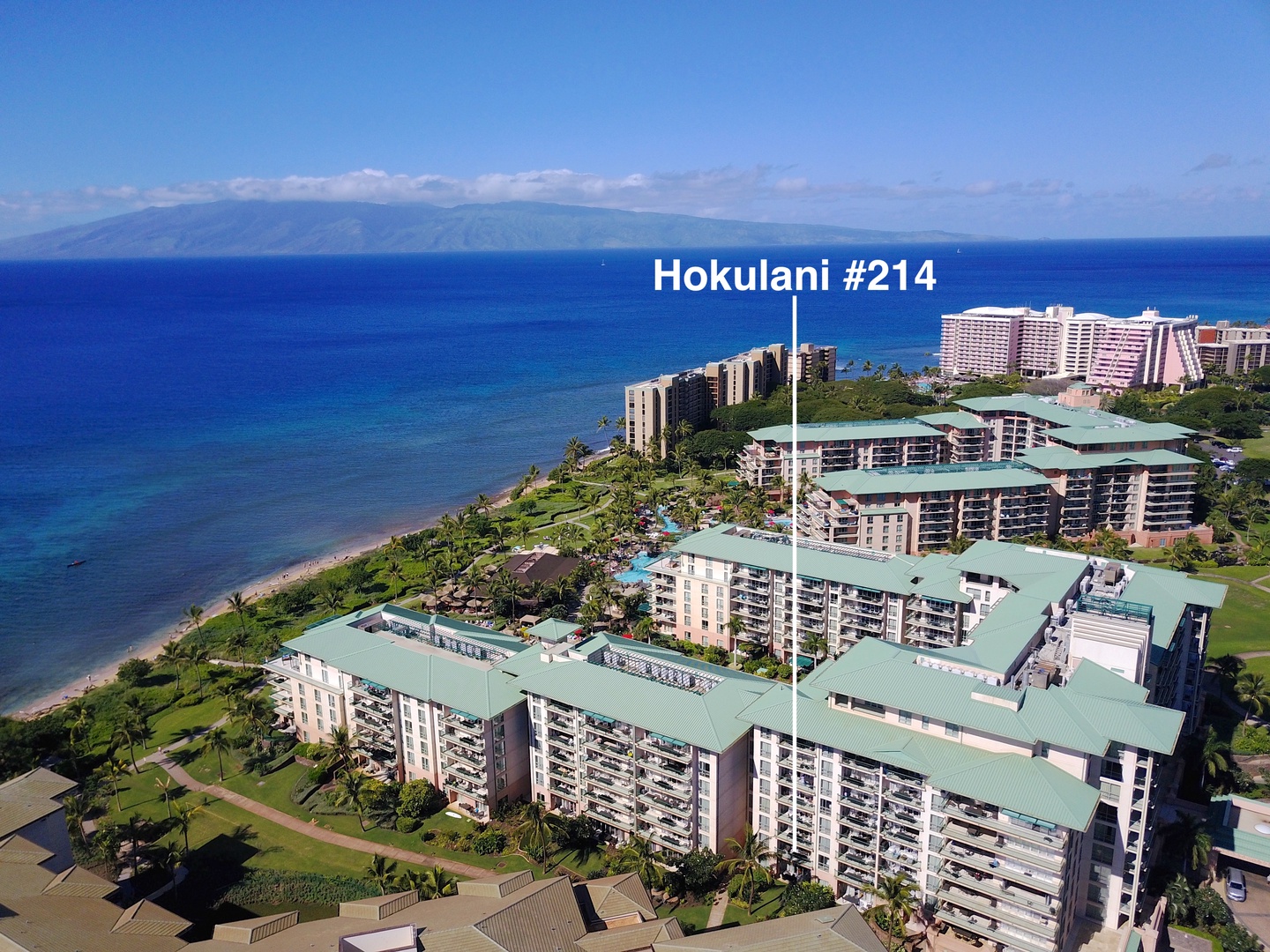 Lahaina Vacation Rentals, Honua Kai Hokulani 214 - Aerial view showing the location of Hokulani 214 at Honua Kai Resort.