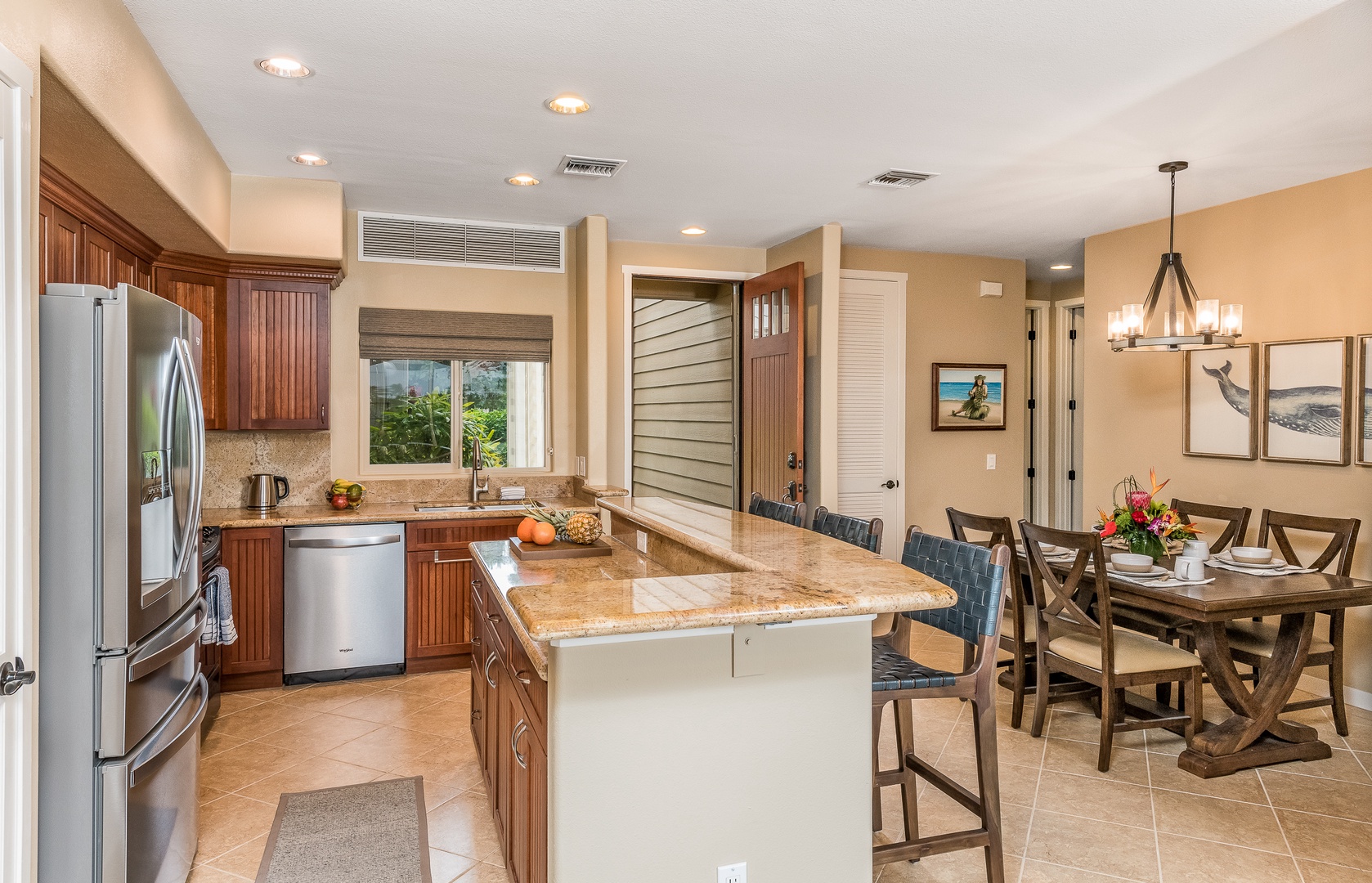 Kamuela Vacation Rentals, Palm Villas E1 - View of Kitchen and Front Door to Garage