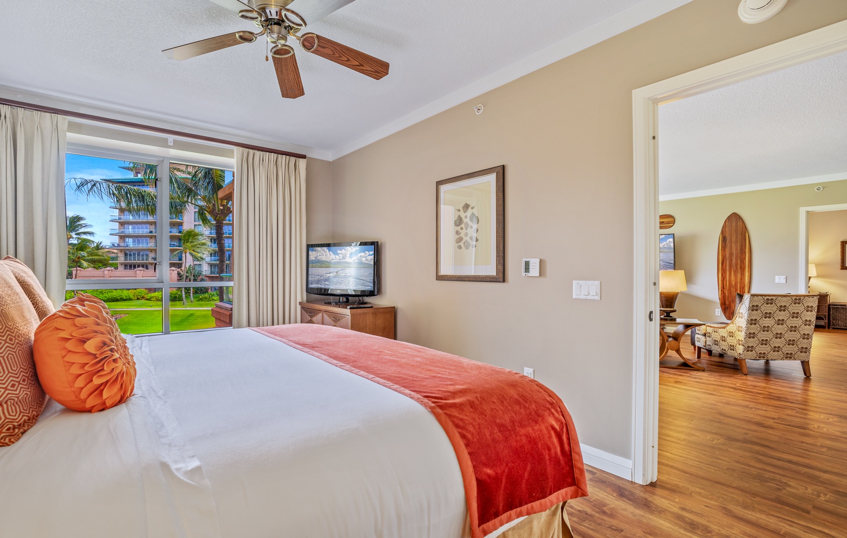 Lahaina Vacation Rentals, Honua Kai Konea 204 - The second guest bedroom also has TV, ceiling fan and outdoor views.