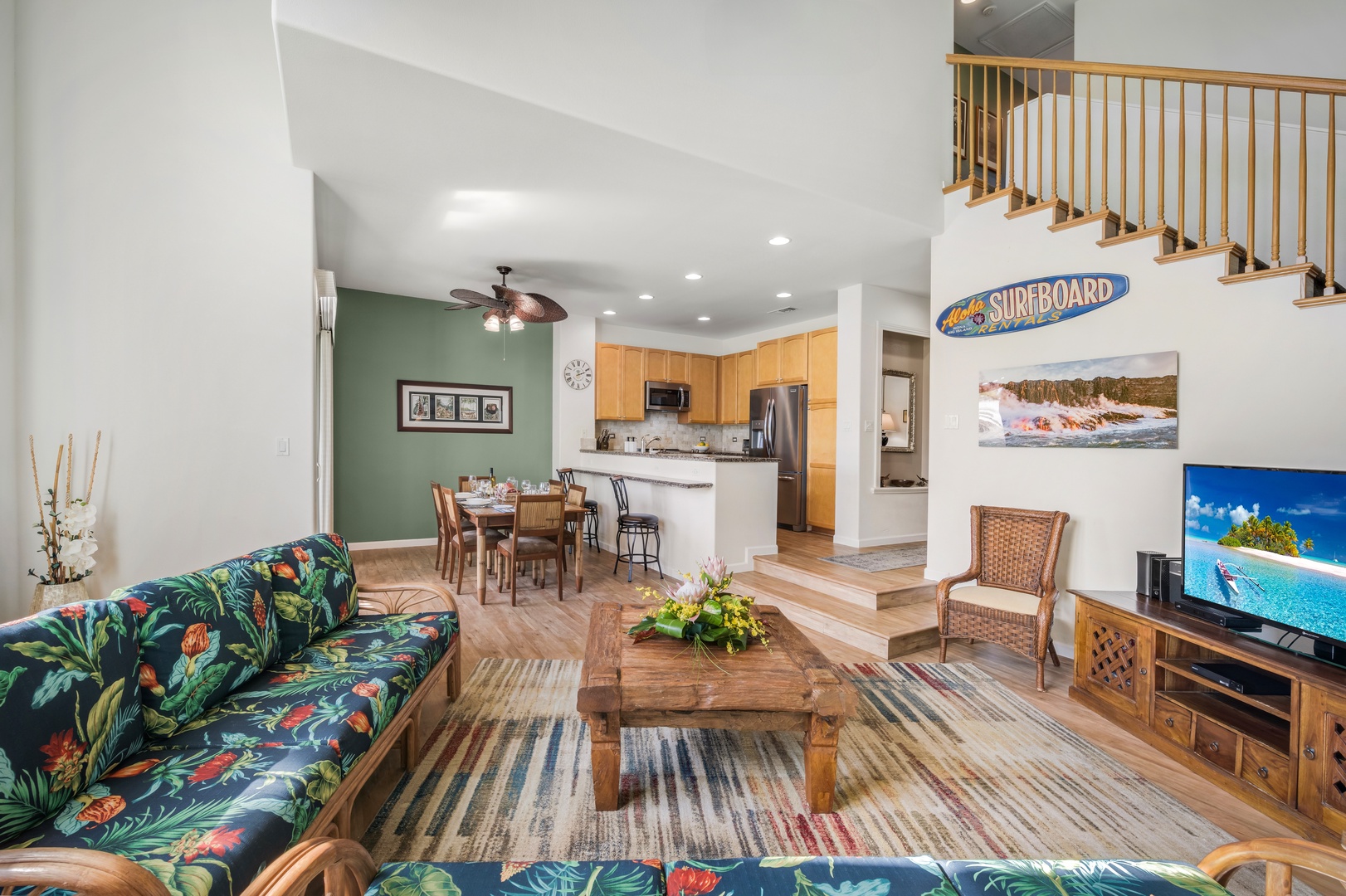 Waikoloa Vacation Rentals, Waikoloa Colony Villas 403 - Island-inspired furnishings and flowing architecture connect the kitchen, dining, and living spaces for effortless vacation living.