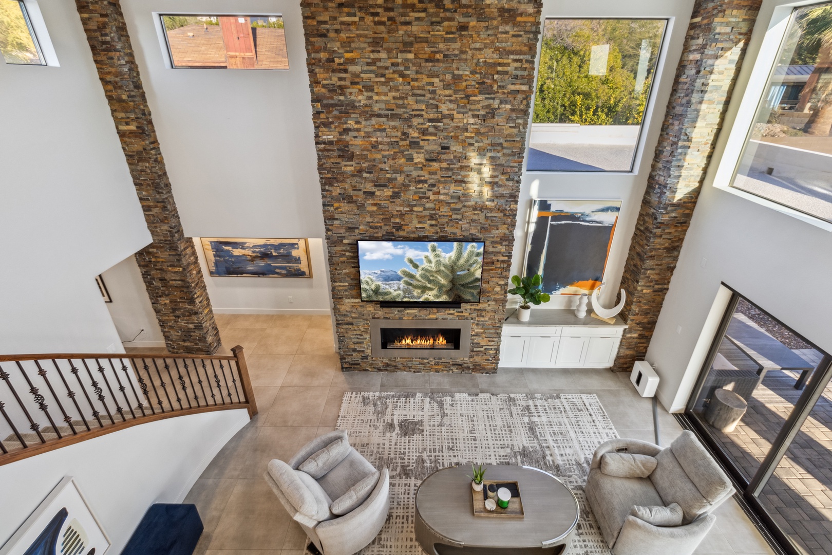 Phoenix Vacation Rentals, Majestic Mountain Views at Piestewa Peak Paradise - View of the living room from upstairs