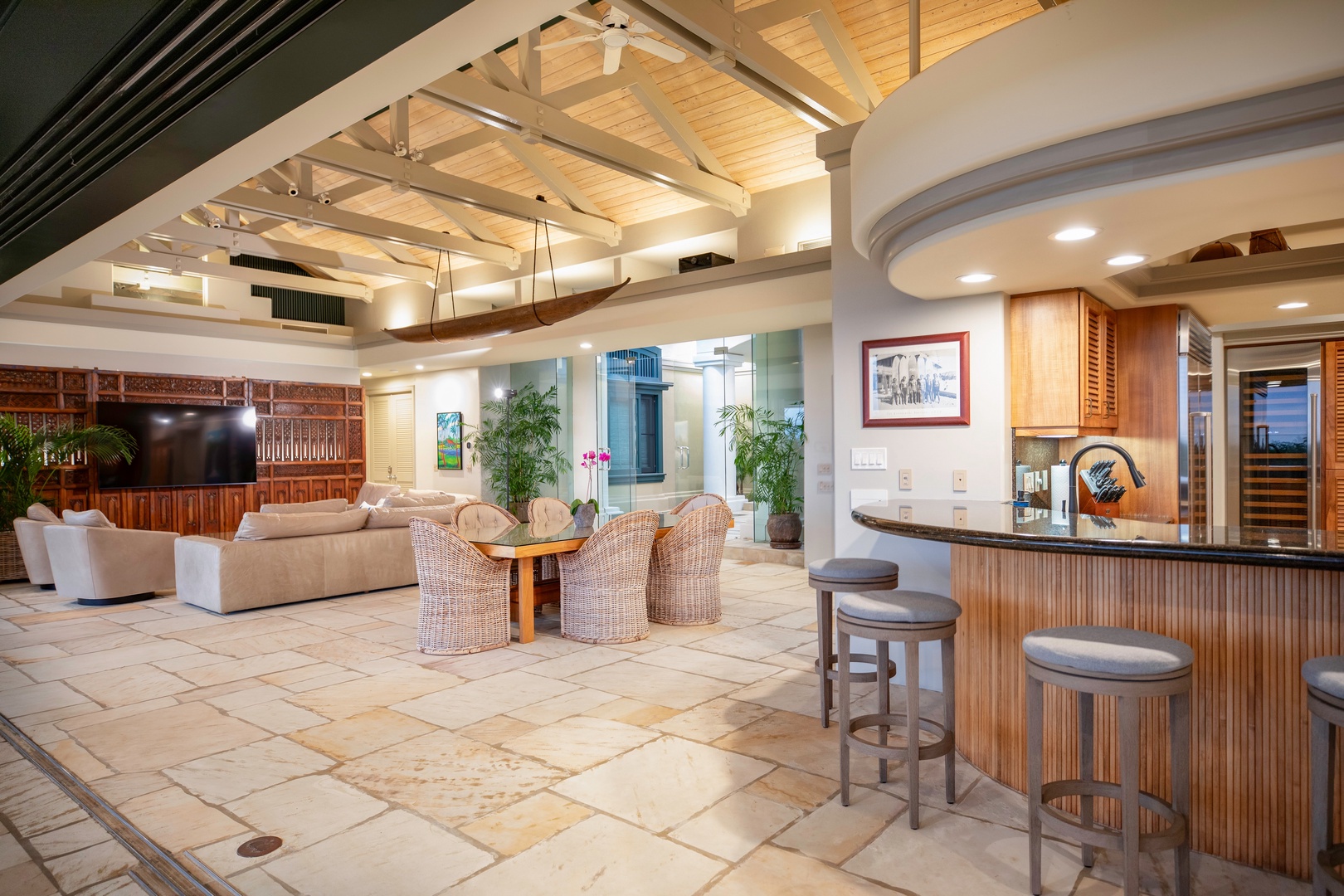 Kamuela Vacation Rentals, Canoe House & Beach Walker at Champion Ridge - Lounge, sip, or snack in this open-concept space designed for casual comfort.