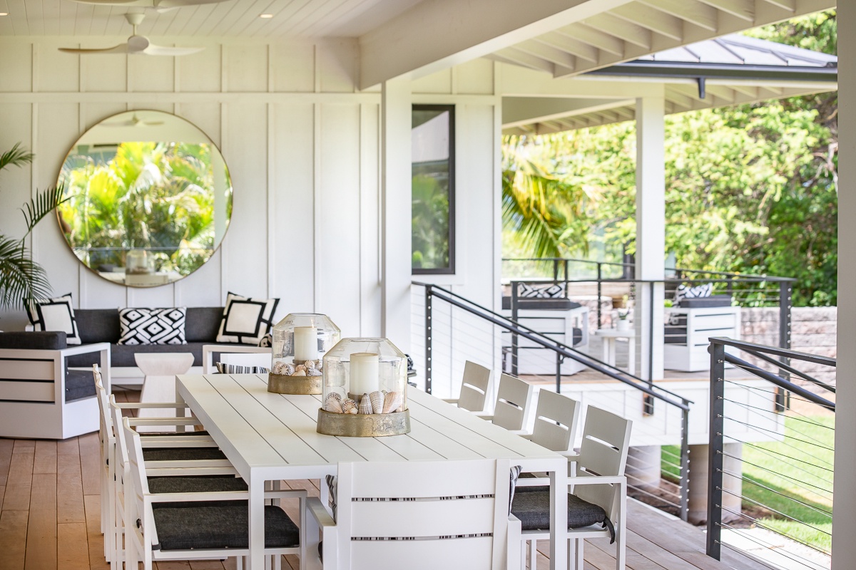 Kamuela Vacation Rentals, Puako Beach Getaway - Gather around a stylish dining table that comfortably seats eight, perfect for hearty meals and lively conversations.