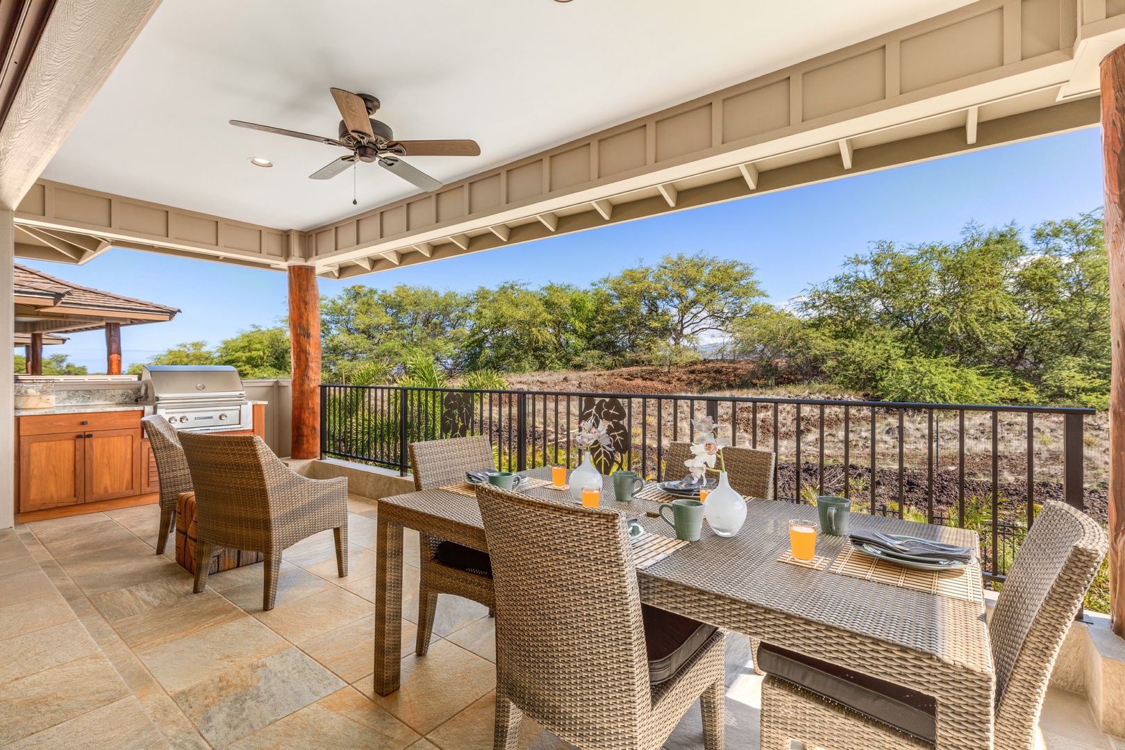 Kamuela Vacation Rentals, 3BD KaMilo (349) Home at Mauna Lani Resort - Upstairs terrace with dining area and large Sedona BBQ grill.